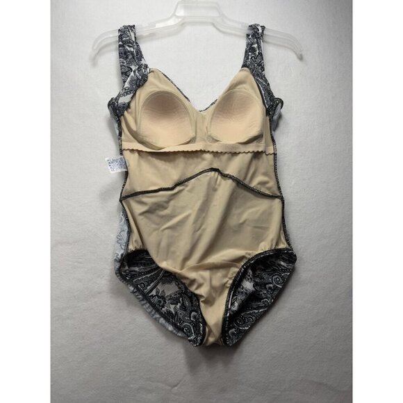 Lands End One Piece Paisley Floral Black White Side Rushing Swimsuit 12 Wireless - Picture 3 of 6
